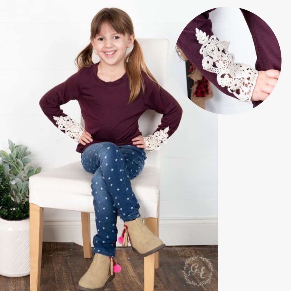 2T Girls Lace Sleeve Tee